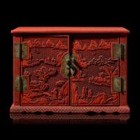 A Chinese Carved Cinnabar Lacquer Two-Door Small Cabinet, Late 19th/20th Century 清末民國 剔紅百寶箱