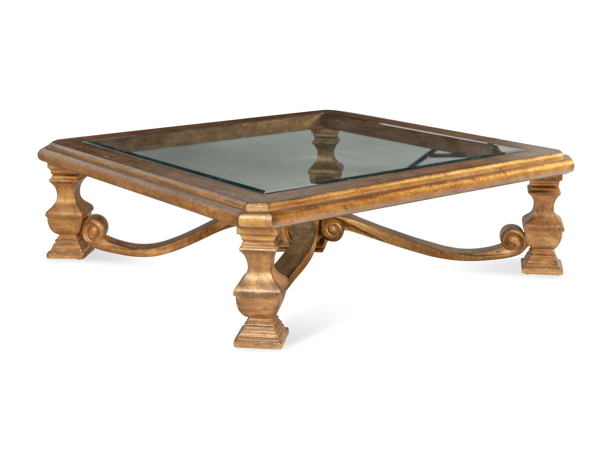 A Contemporary Giltwood and Glass Low Table