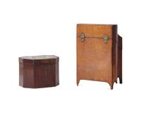 A Federal Serpentine Front Inlaid Mahogany Knife Box And Inlaid Tea Caddy