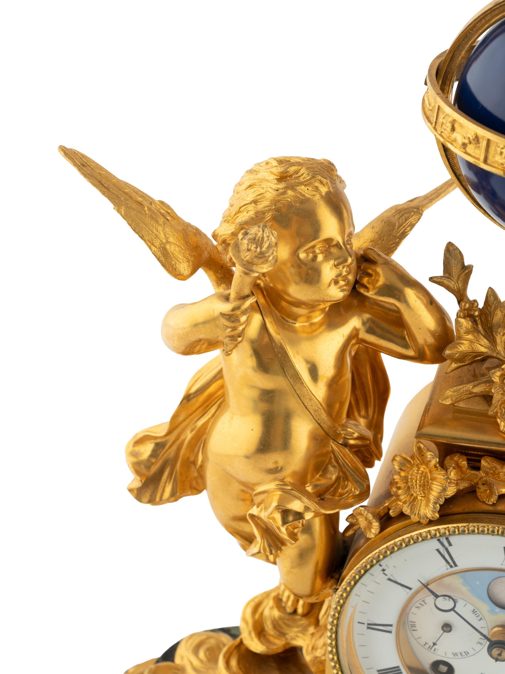 A Continental Gilt Bronze and Marble Figural Mantel Clock