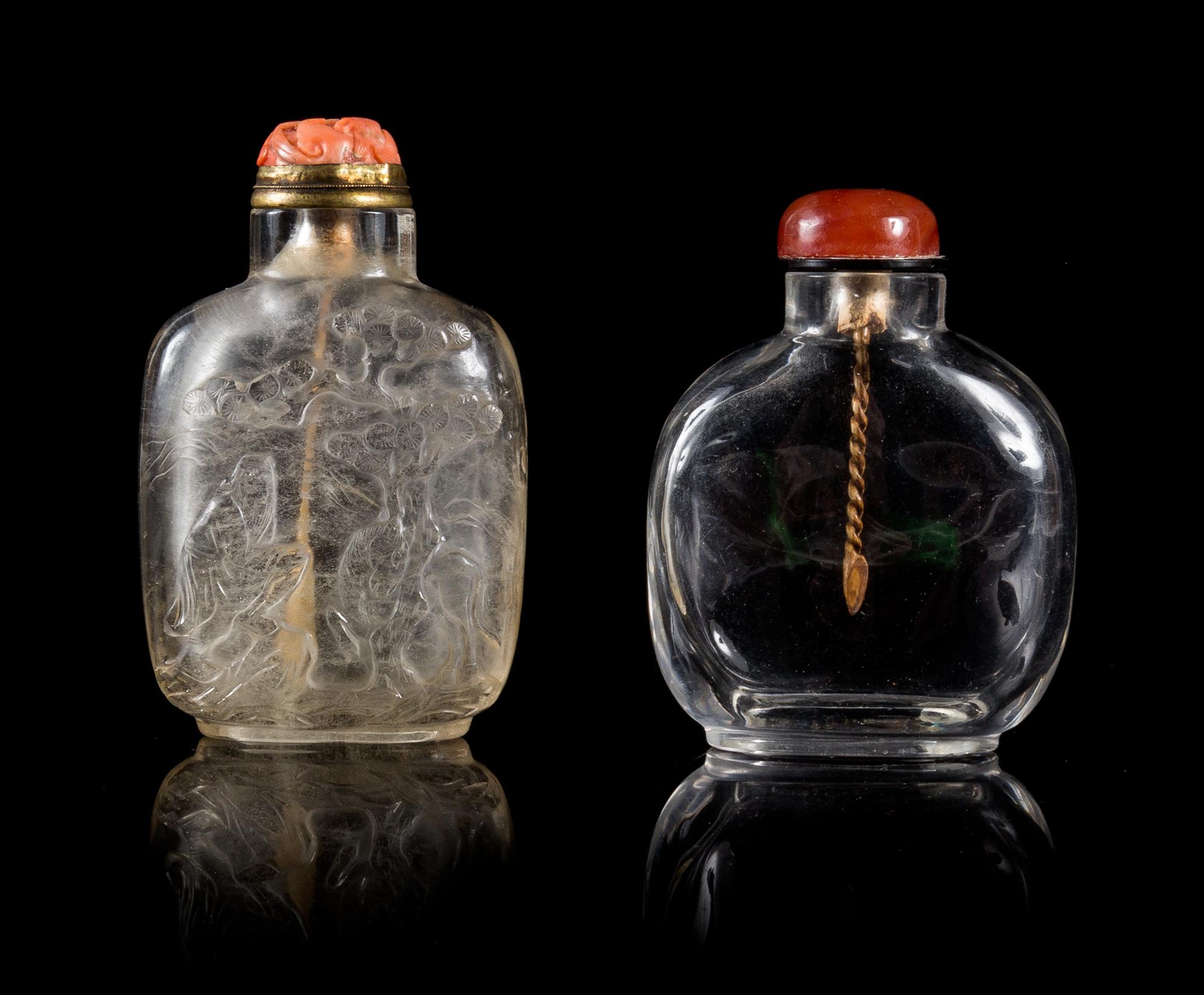 Two Rock Crystal Snuff Bottles Height of larger 3 3/8 inches.