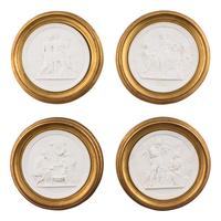 Four Framed Biscuit Porcelain Plaques Depicting the Four Ages of Man After Bertel Thorvaldsen