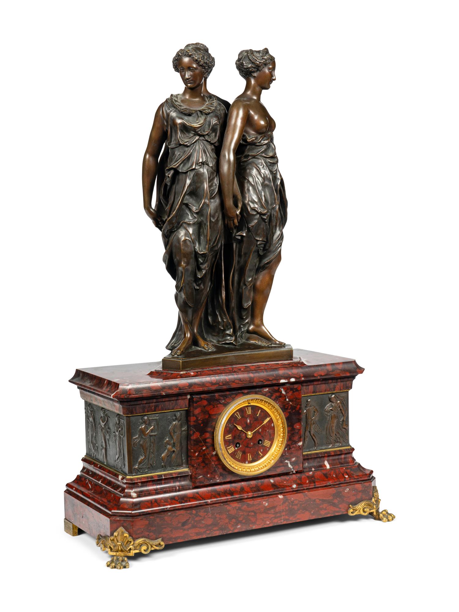 A French Bronze and Marble Figural Clock