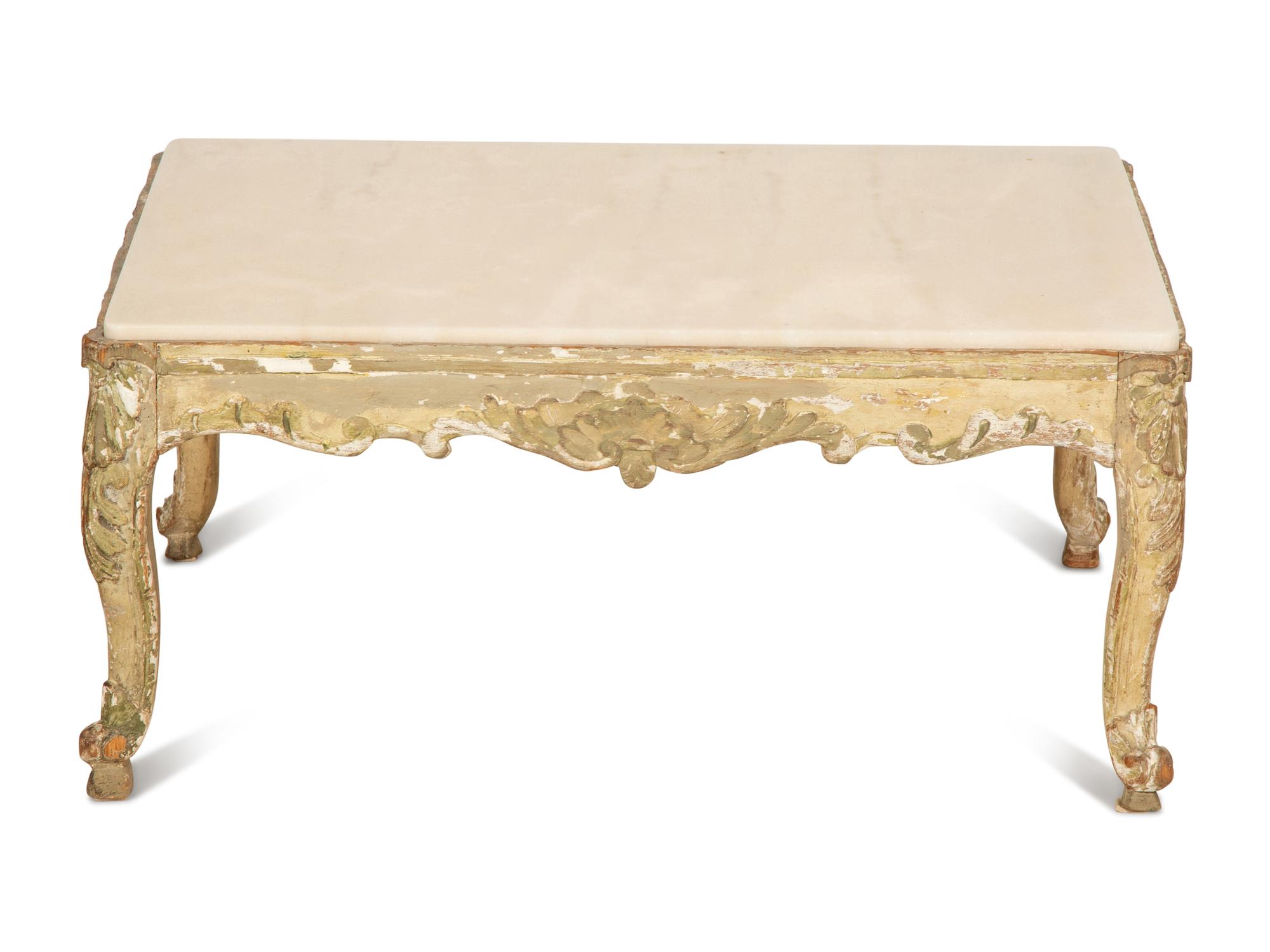 A Louis XV Style Painted Marble Top Low Table — 19th Century