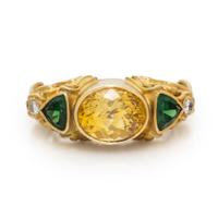 Yellow Sapphire, Tsavorite Garnet, and Yellow Gold Ring