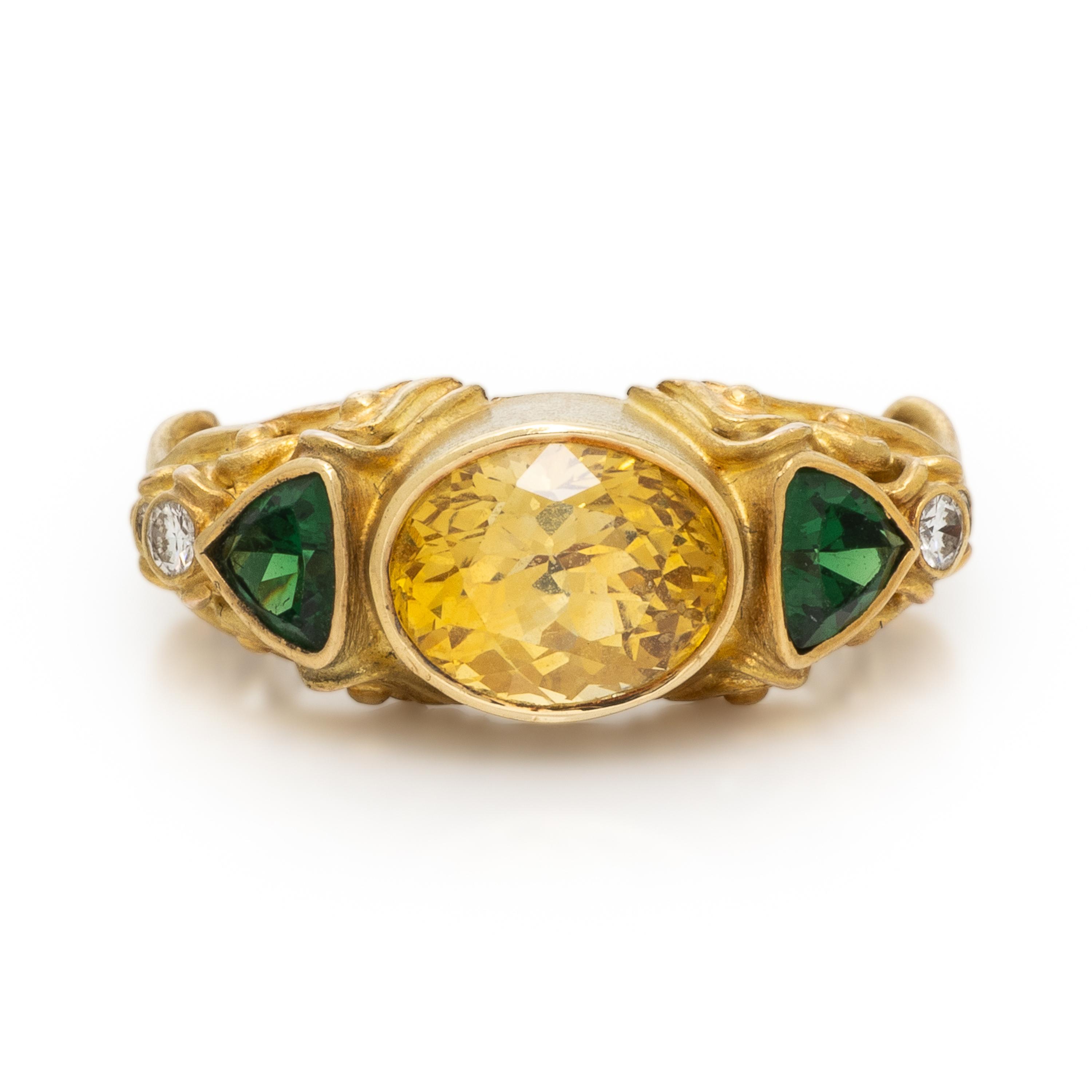 Yellow Sapphire, Tsavorite Garnet, and Yellow Gold Ring