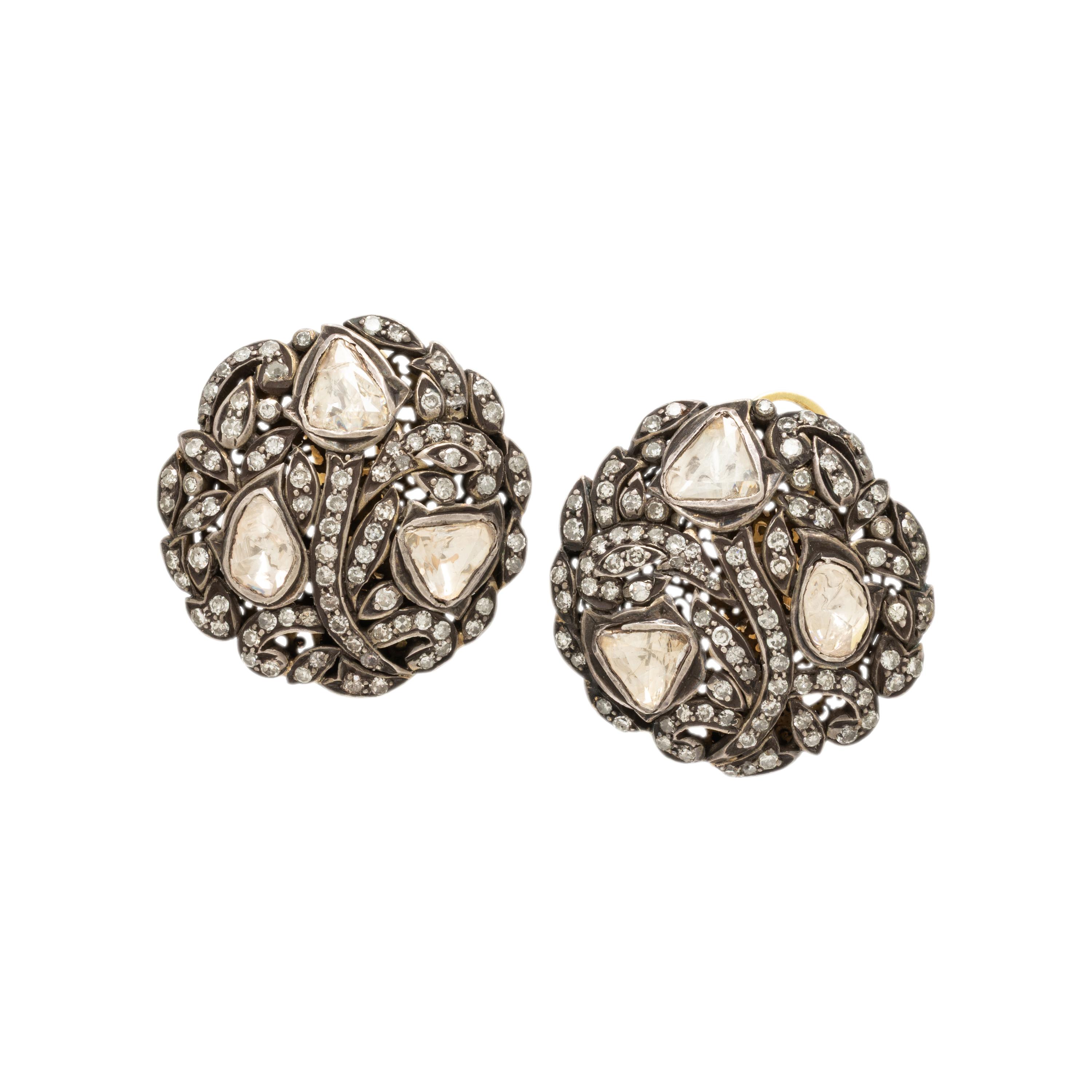 Diamond and Silver-Topped Gold Earrings