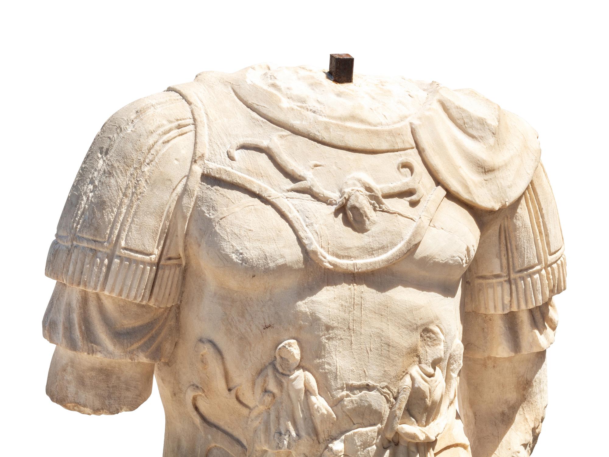 An Italian Carved Marble Torso on Stand