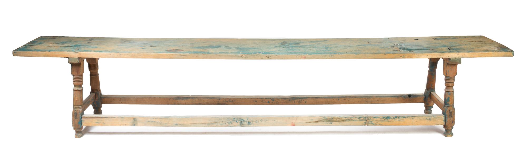 An American Partial Painted Bench Height 26 x width 141 x depth 19 inches.
