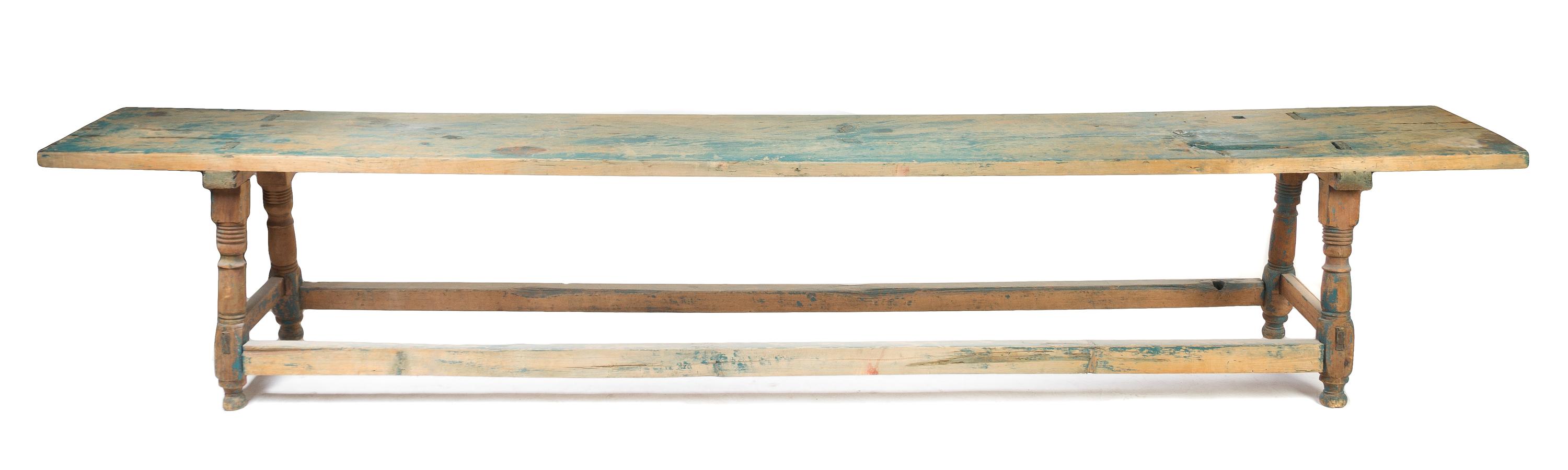 An American Partial Painted Bench Height 26 x width 141 x depth 19 inches.