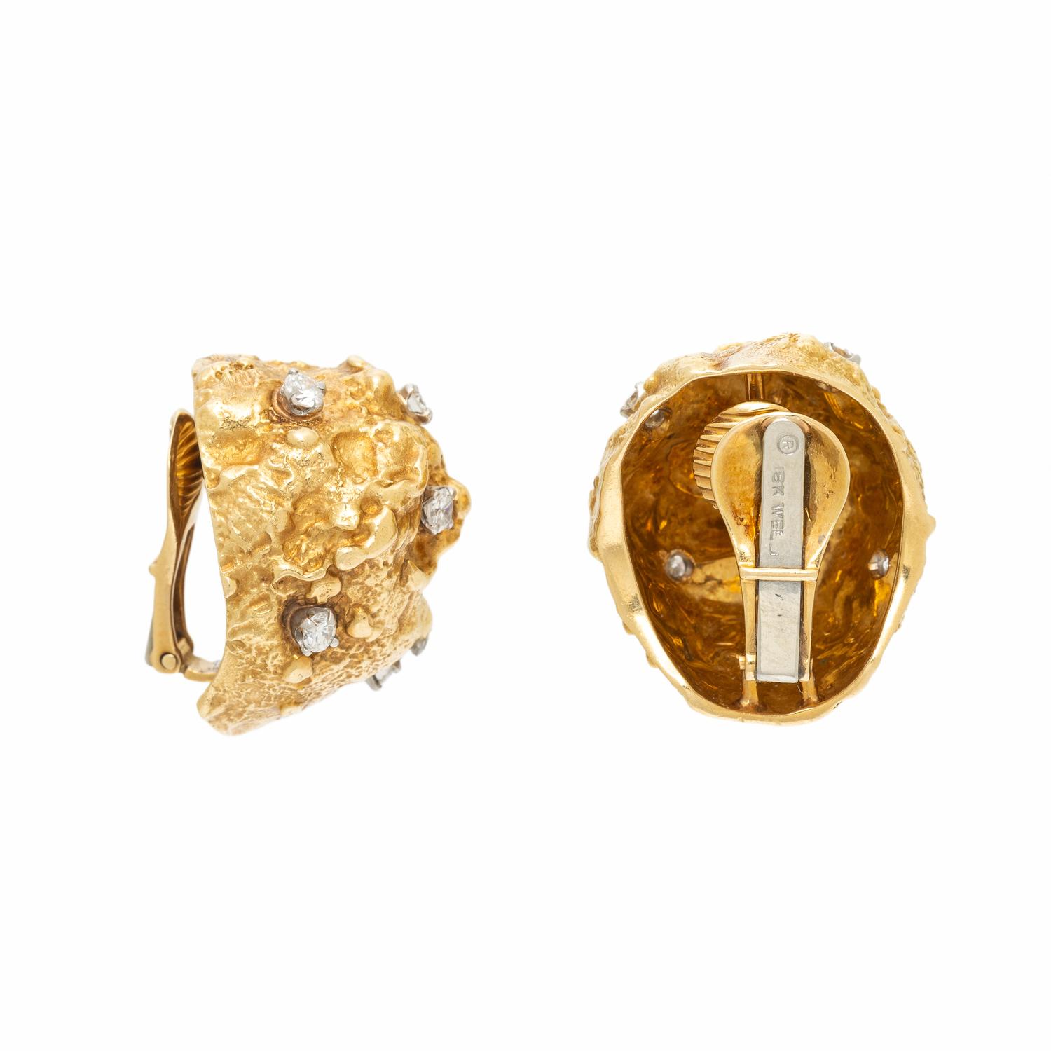DAVID WEBB, DIAMOND AND YELLOW GOLD 'NUGGET' EARRINGS