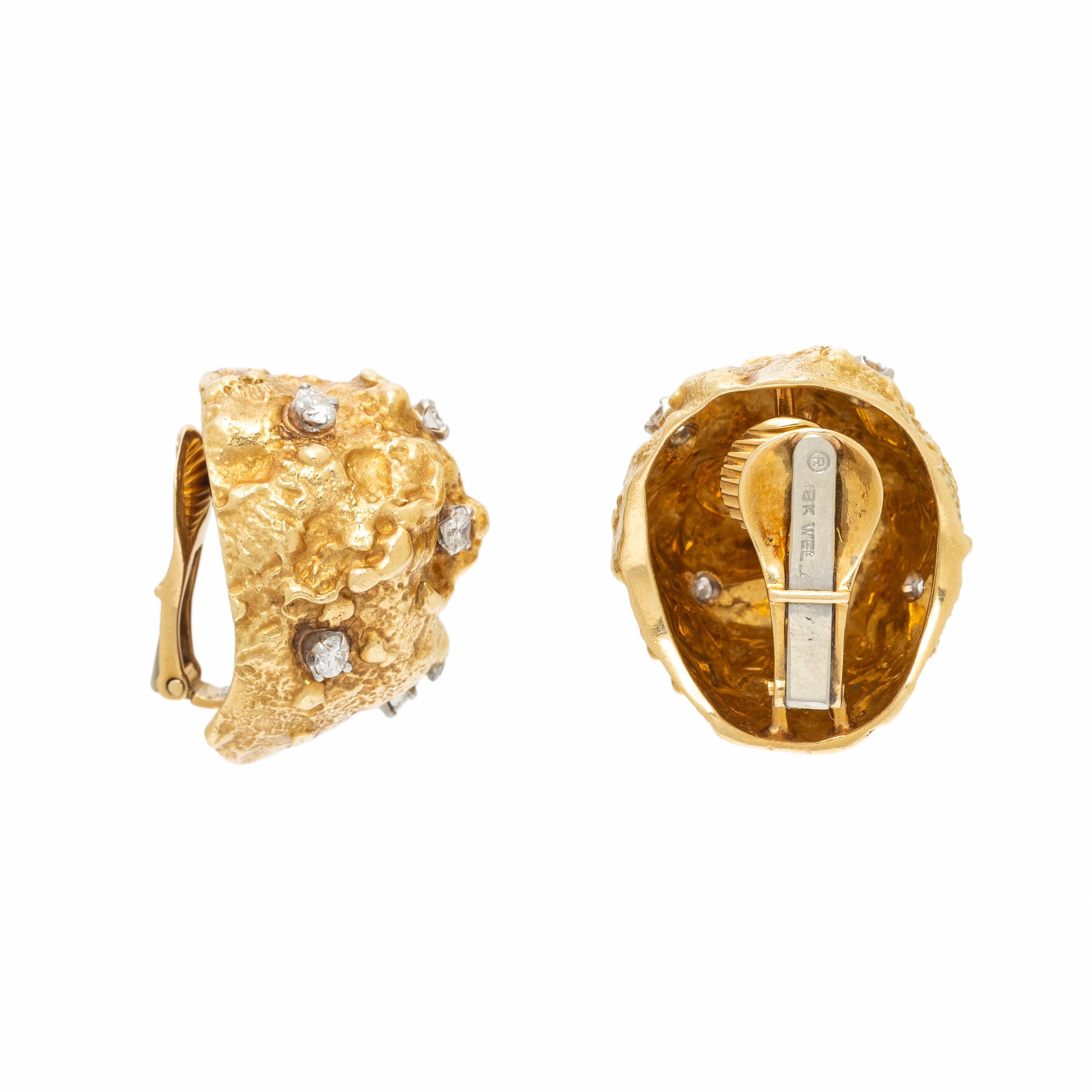 DAVID WEBB, DIAMOND AND YELLOW GOLD 'NUGGET' EARRINGS