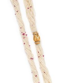 SEED PEARL AND RUBY TORSADE NECKLACE