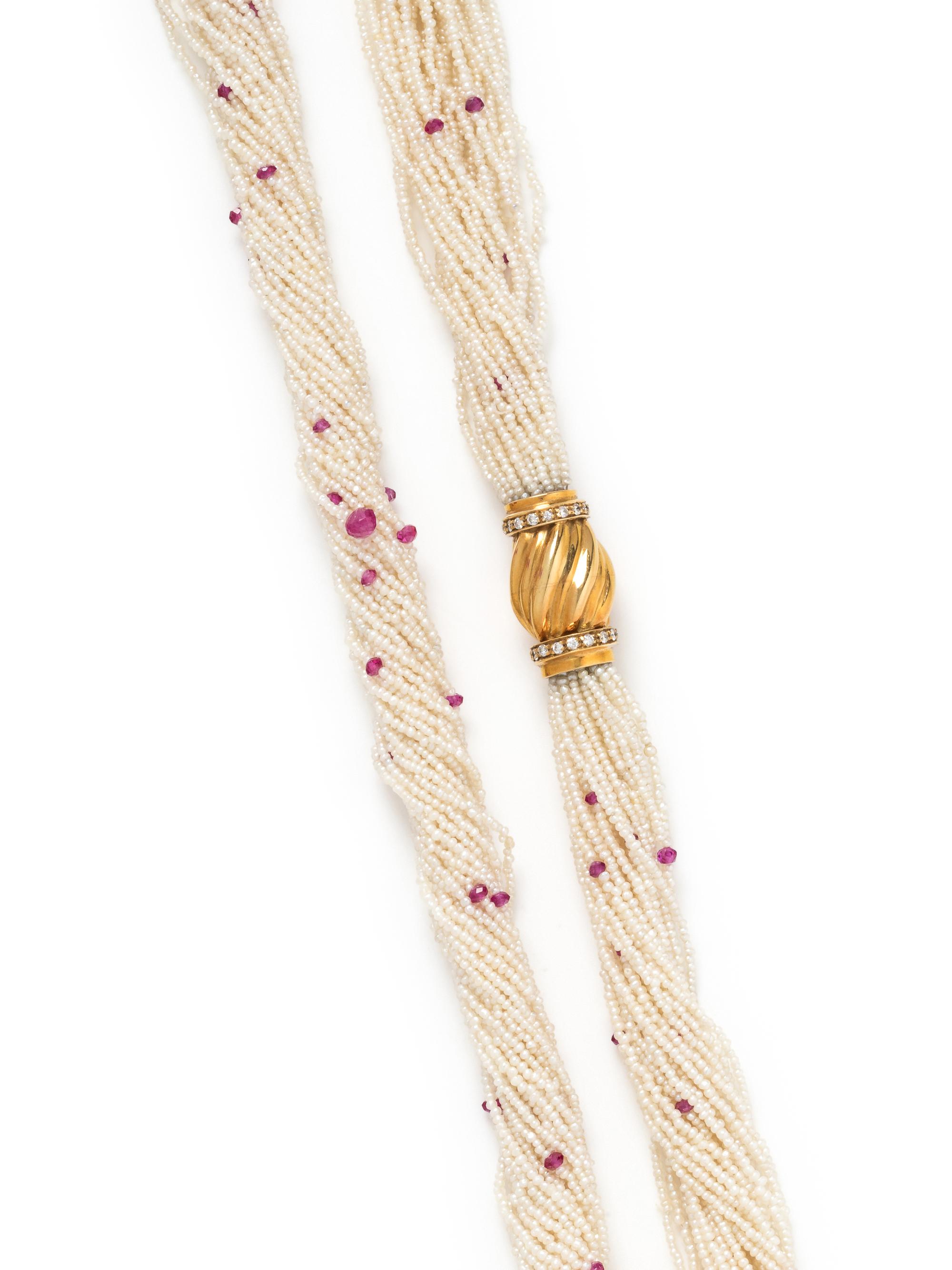 SEED PEARL AND RUBY TORSADE NECKLACE