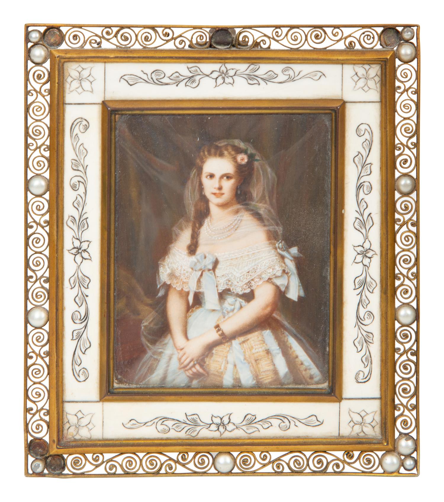 A Group of Three Gilt Metal Framed Portrait Miniatures on Porcelain