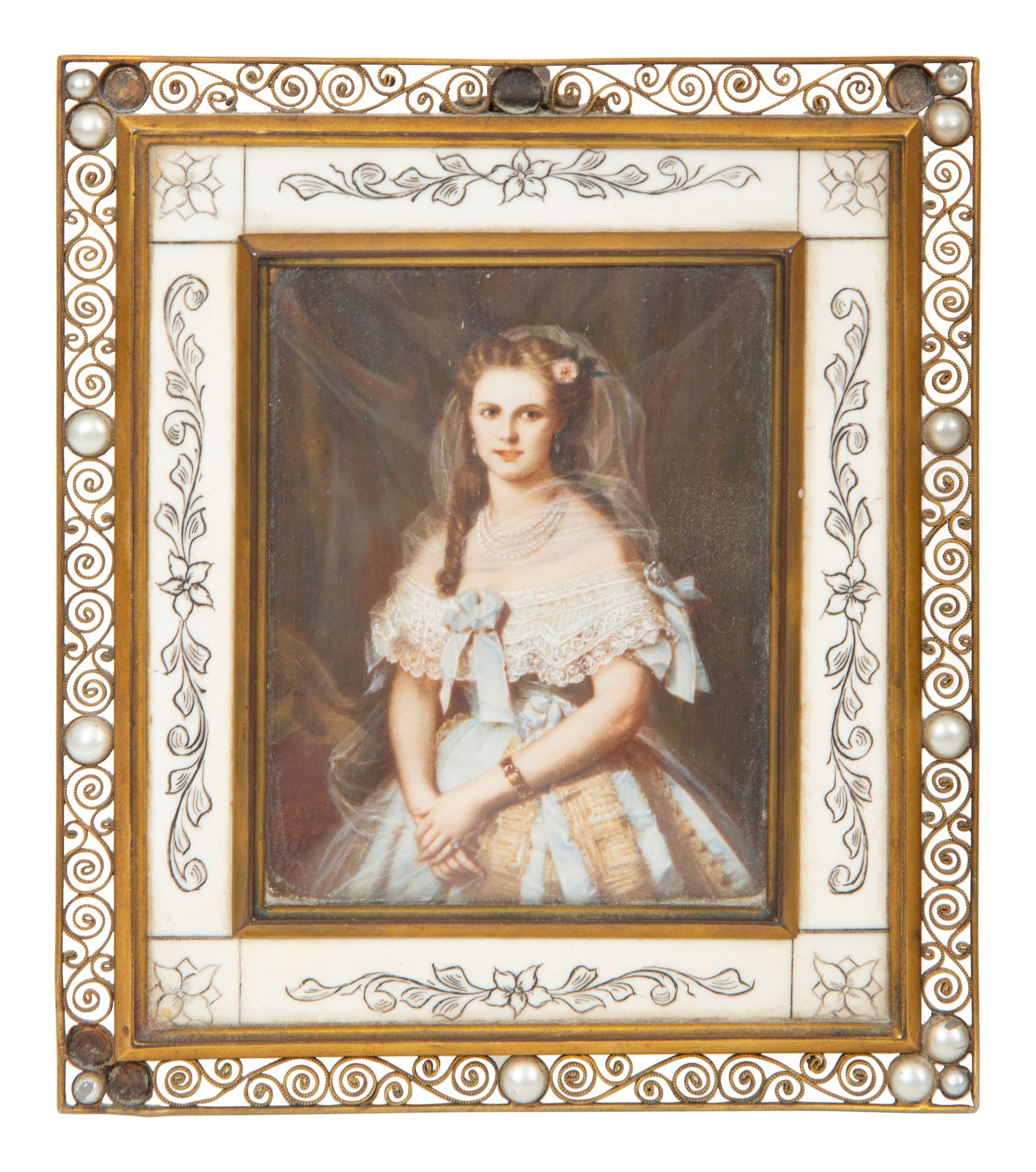 A Group of Three Gilt Metal Framed Portrait Miniatures on Porcelain