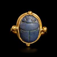 An Egyptian Faience Scarab Swivel Ring