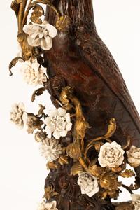 A German Gilt Bronze, Porcelain and Lacquered Wood Model of a Bird Mounted as a Lamp