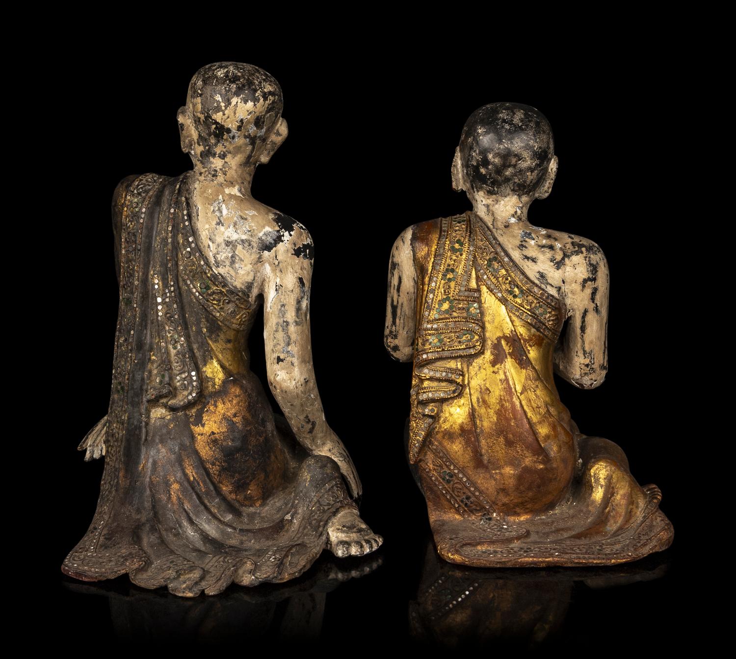 Two Pairs of Burmese Figures of Kneeling Monks