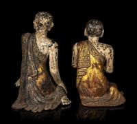 Two Pairs of Burmese Figures of Kneeling Monks