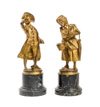 A Pair of Continental Gilt Bronze Figures, Height of taller 8 3/4 inches.