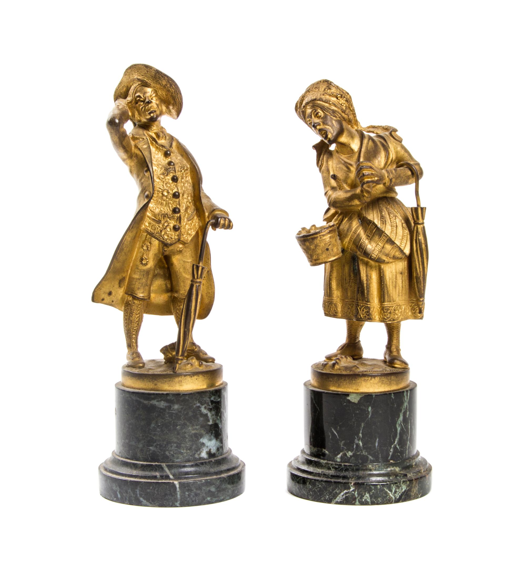 A Pair of Continental Gilt Bronze Figures, Height of taller 8 3/4 inches.