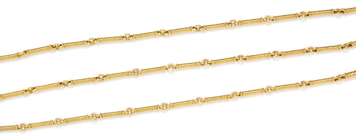 An 18 Karat Yellow Gold Bar Link Longchain, Italian, 50.80 dwts.