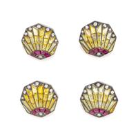 ANTIQUE, DIAMOND, SYNTHETIC YELLOW SAPPHIRE AND RUBY BUTTONS