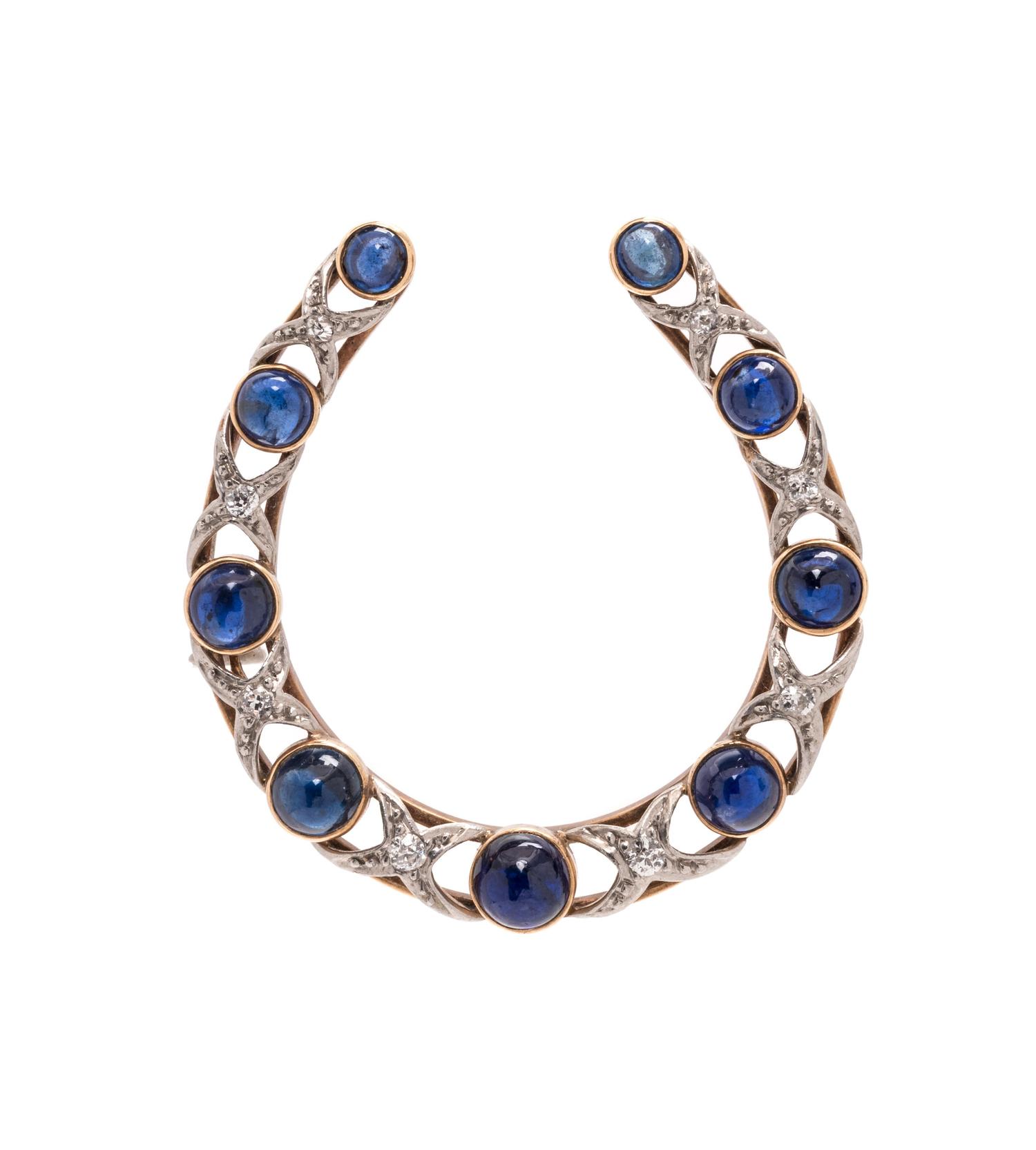 SAPPHIRE AND DIAMOND HORSESHOE BROOCH