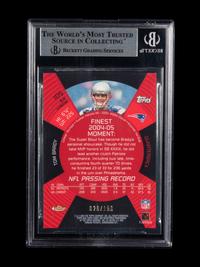 A 2005 Topps Finest Tom Brady Blue XFractors Football Card No. 105 (BGS 8.5 NM-MT+)