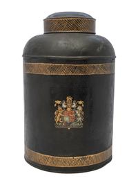 An English Armorial Tole Painted Tea Canister