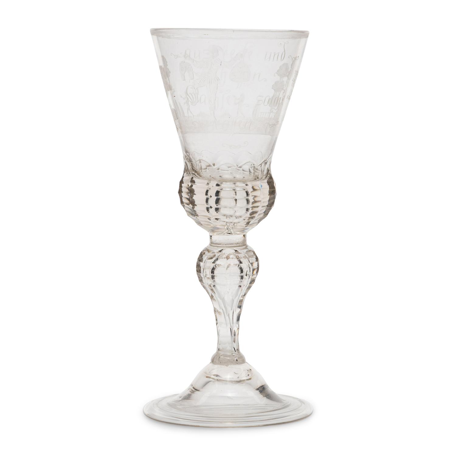 A German Engraved and Faceted Glass Wine Stem