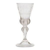A German Engraved and Faceted Glass Wine Stem
