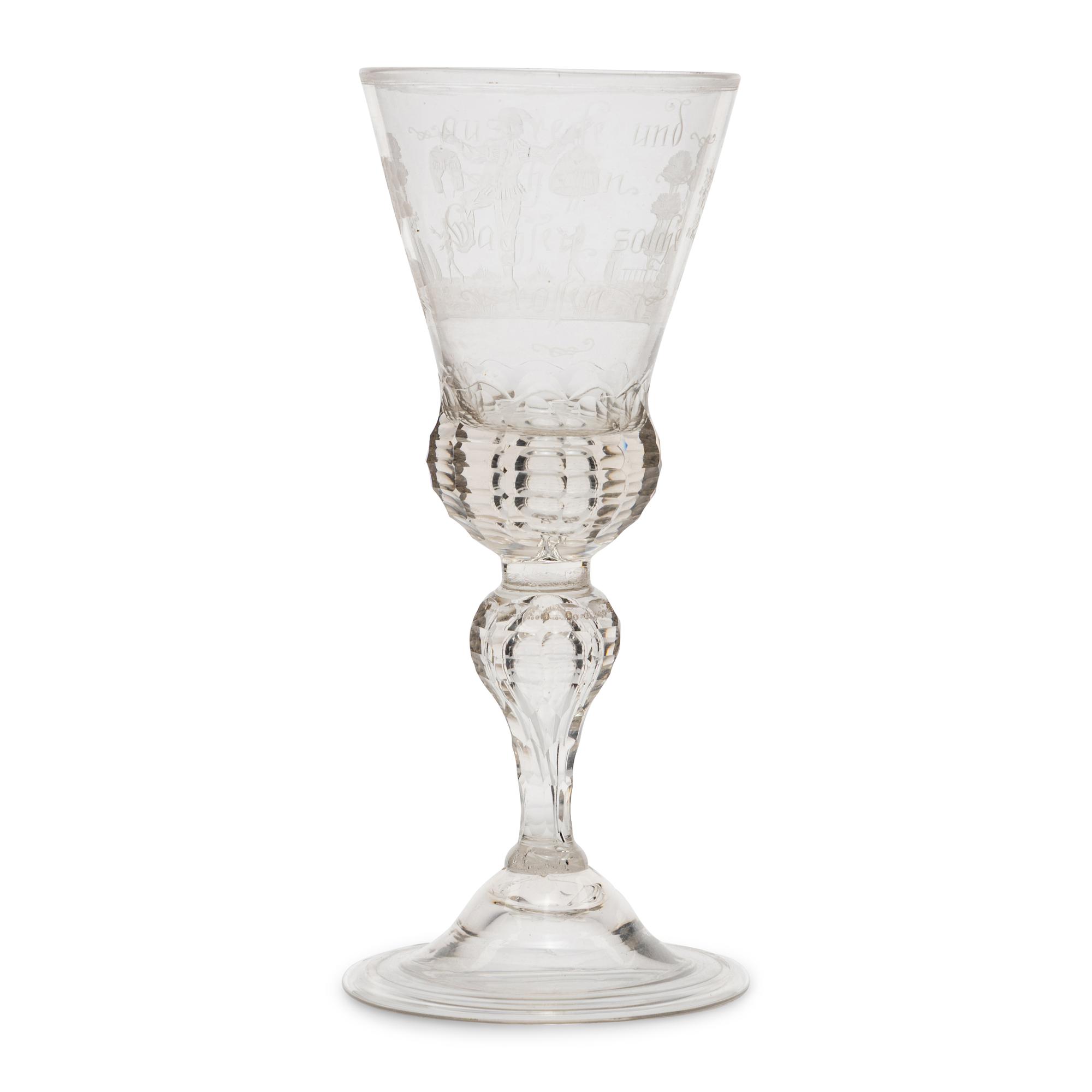 A German Engraved and Faceted Glass Wine Stem