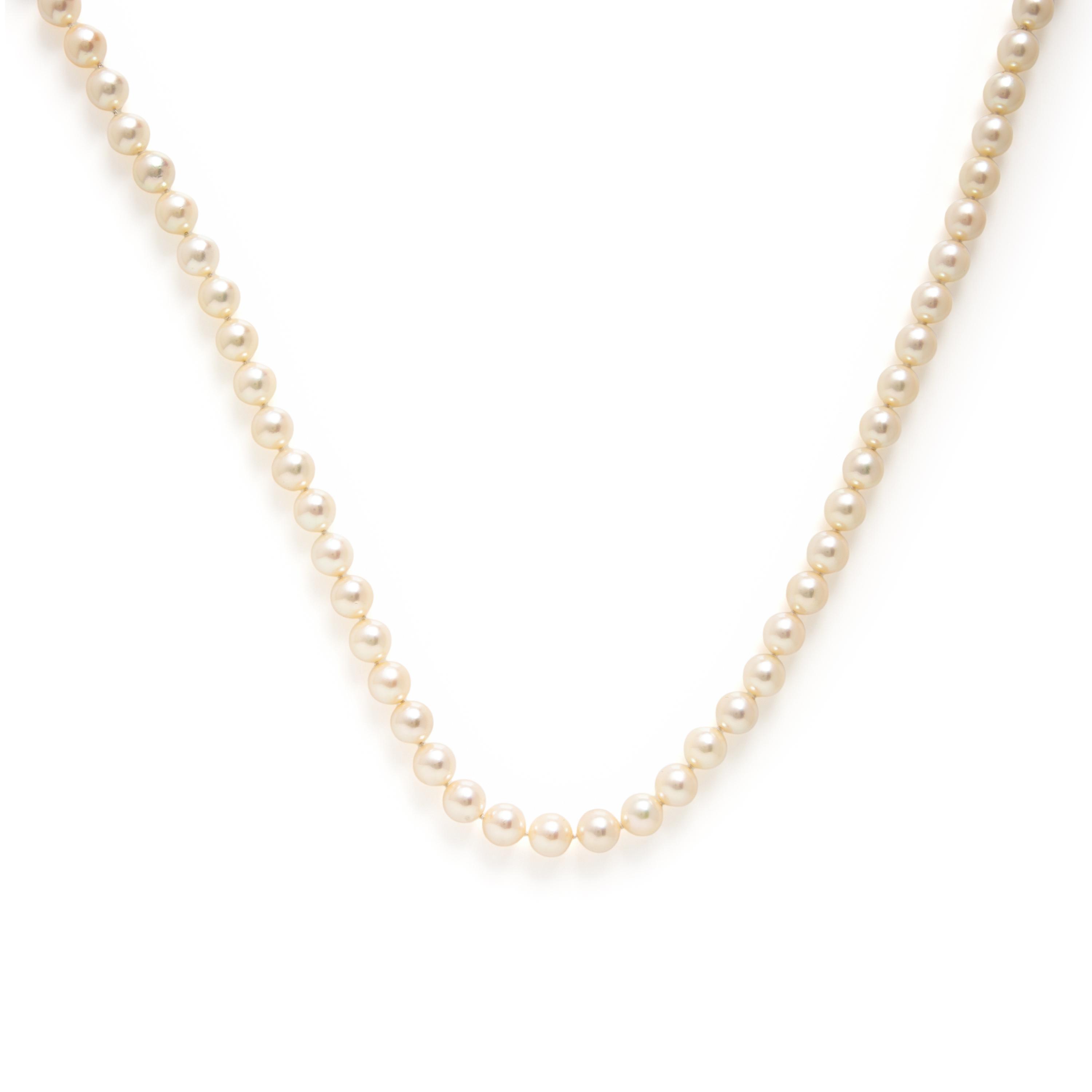 Cultured Pearl, Diamond, and Yellow Gold Necklace