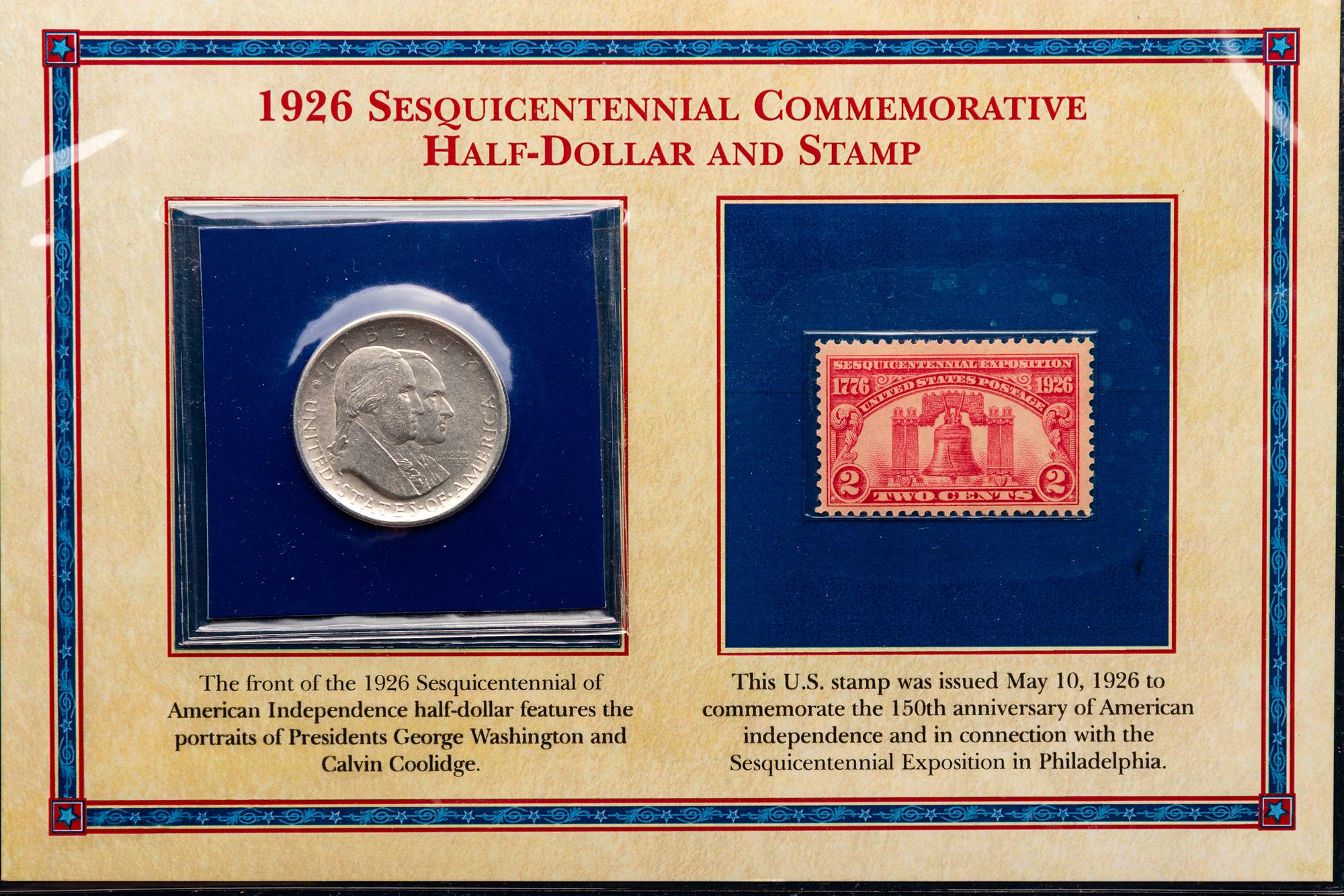 A Group of Four Commemorative 50c Coin and Stamp Sets