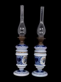A Pair of Persian Market Opaline Glass Oil Lamps