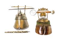 Two Hoof Mounted Encriers, Height of taller overall 5 3/4 inches.