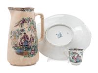 A Tunstall James Beech Pekin Decorated Pitcher, Plate and Teacup