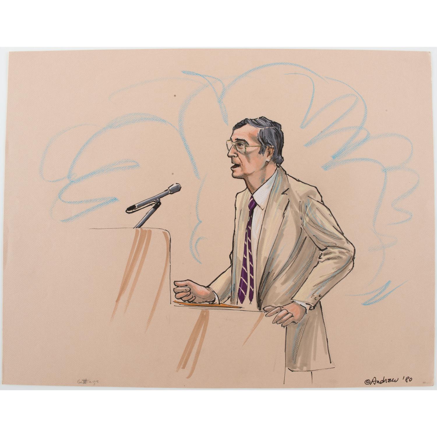 Joan Andrew, Washington Post and CNN Sketch Artist, 16 Original Sketches Documenting the 1980 Trial of Felt "Deep Throat" and Miller, Incl. Former President Nixon