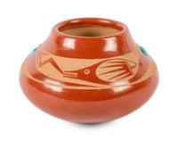 Redware Pottery Jar with Turquoise Cabochons