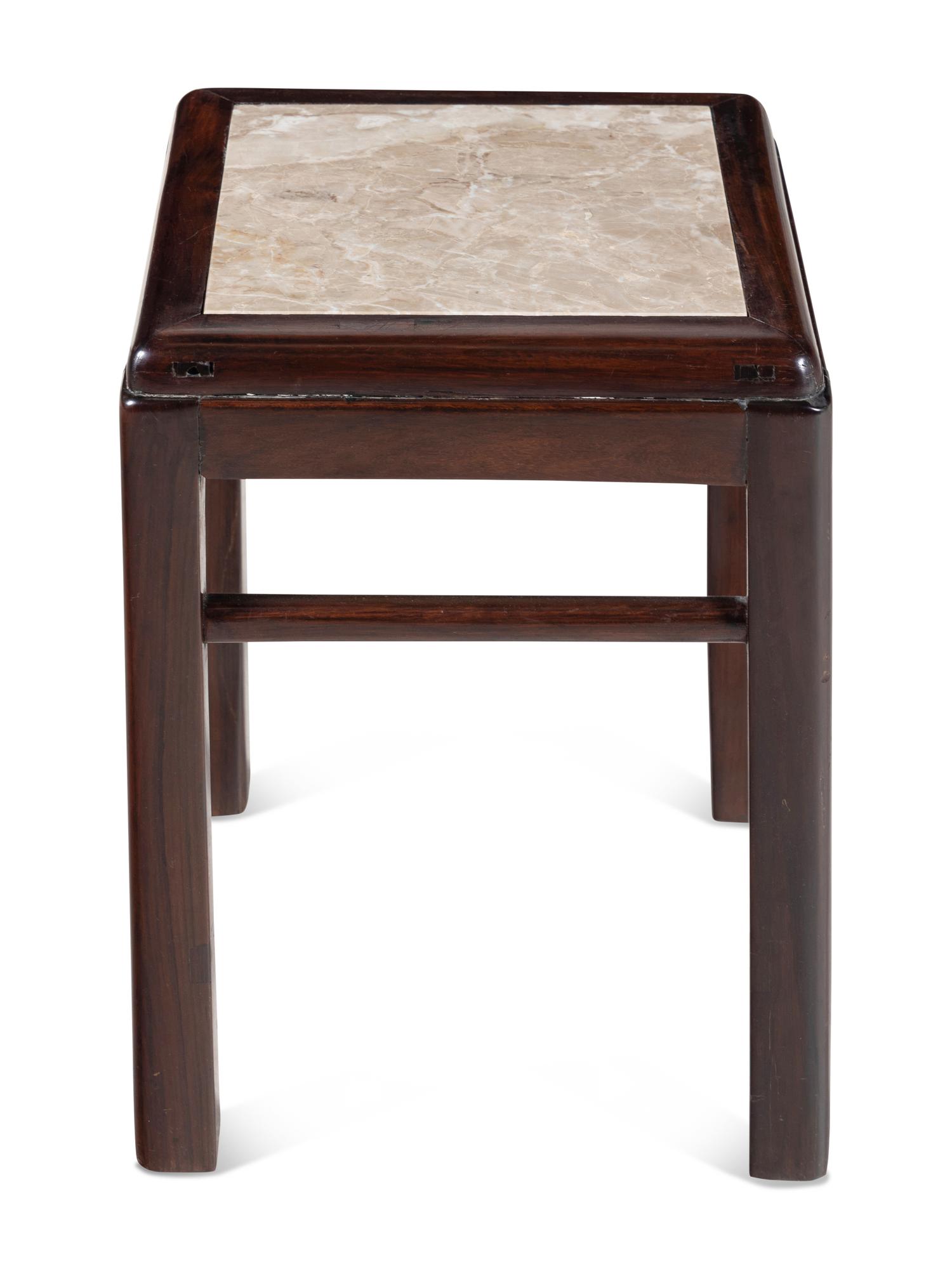 A Chinese Hardwood Marble-Inset Side Table