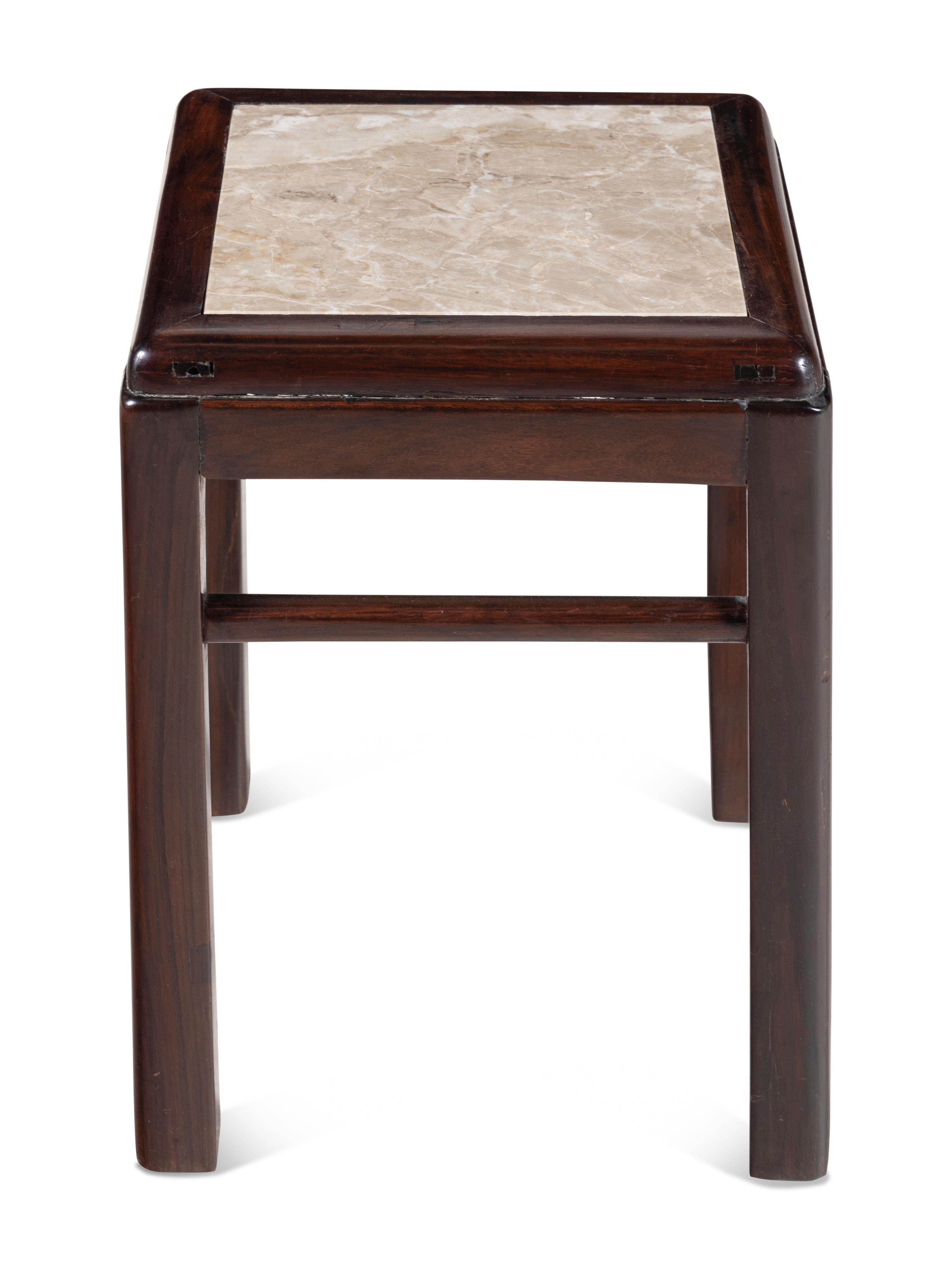 A Chinese Hardwood Marble-Inset Side Table