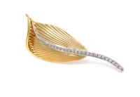 An 18 Karat Gold and Diamond Leaf Motif Brooch, 8.40 dwts.