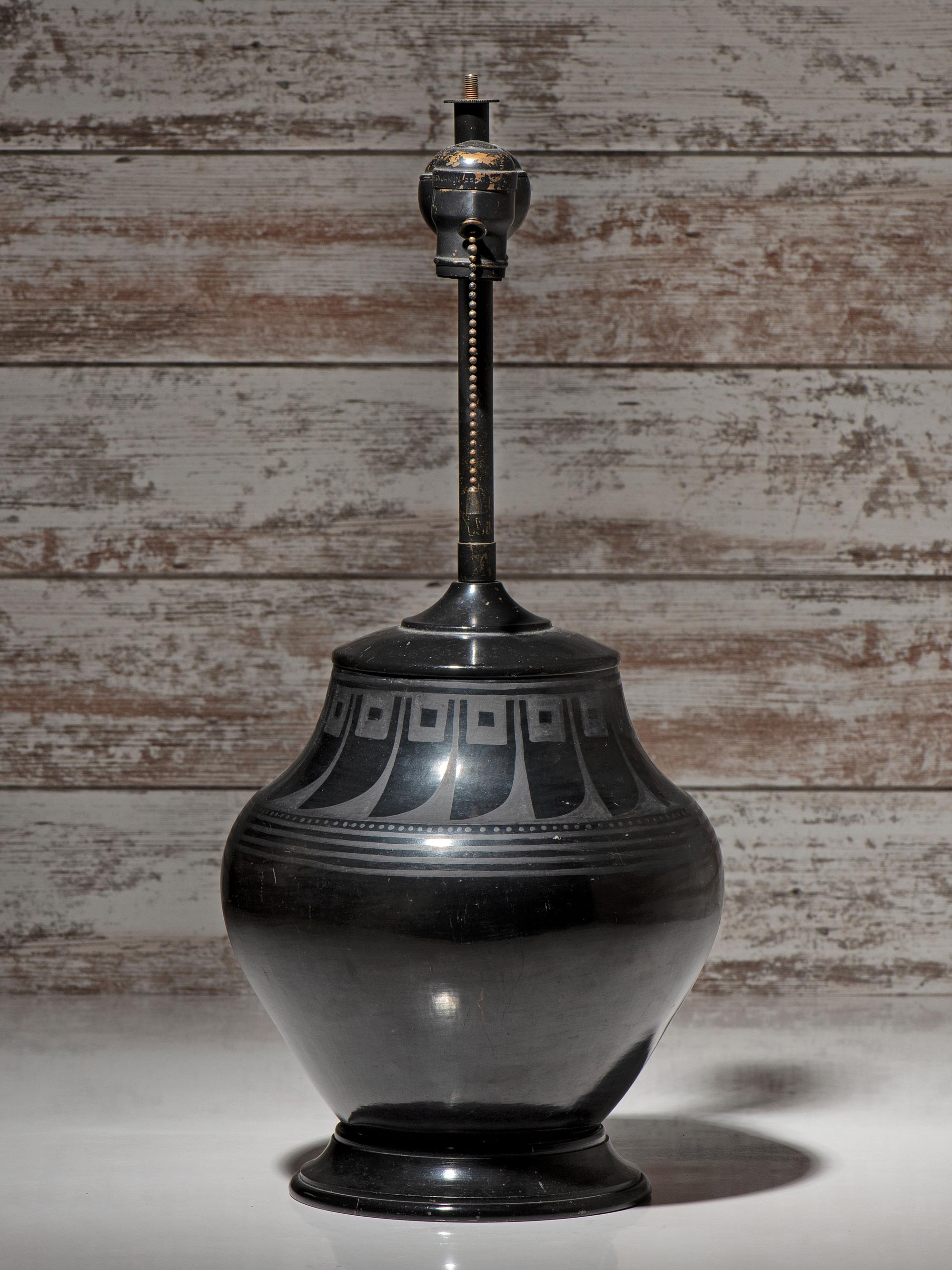 Blackware Pottery Lamp, 1923-1925