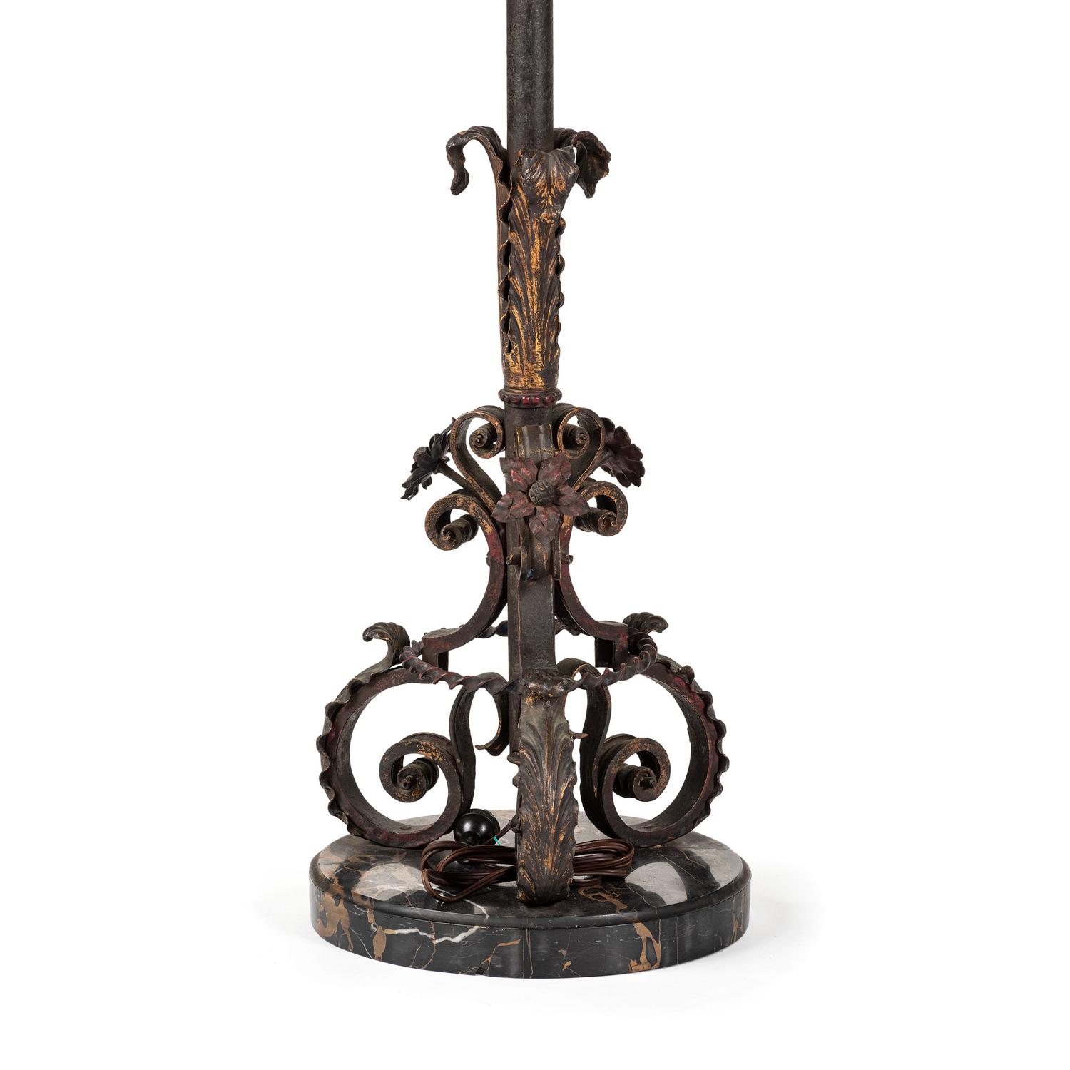 A Painted Iron and Marble Floor Lamp