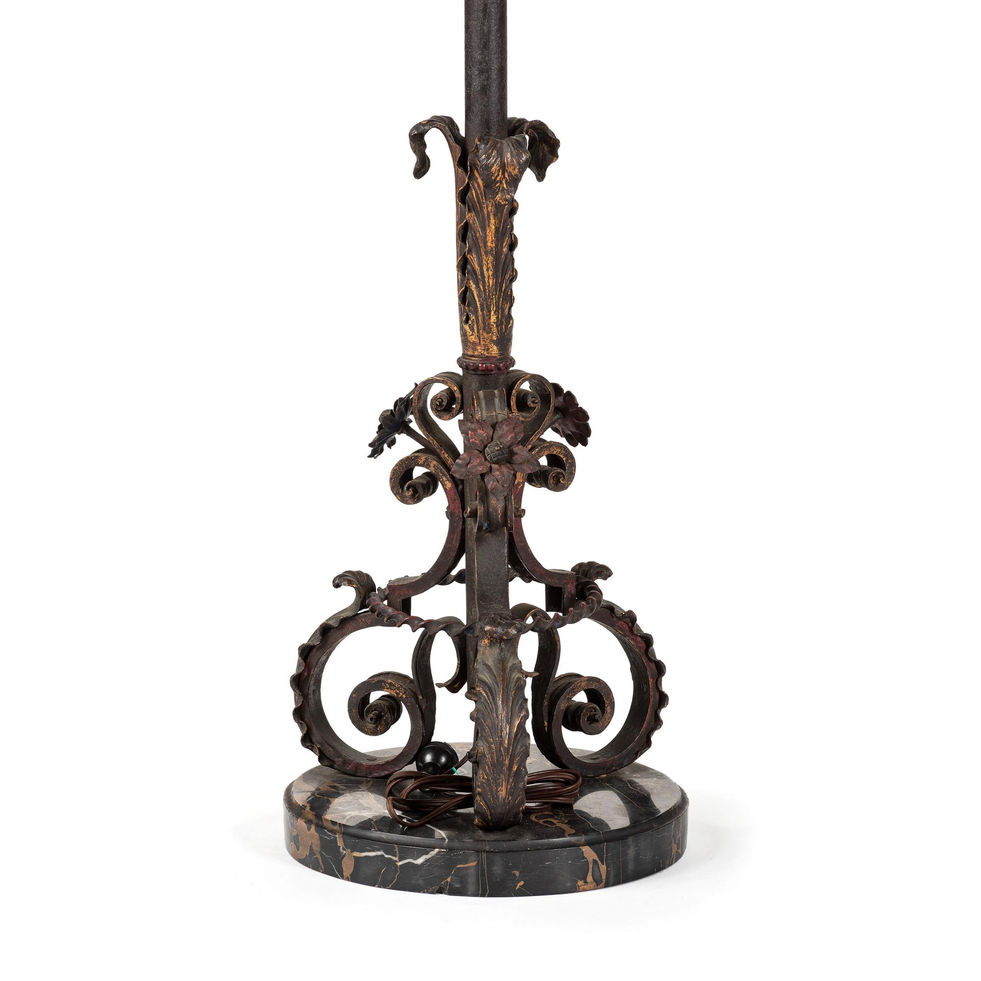 A Painted Iron and Marble Floor Lamp