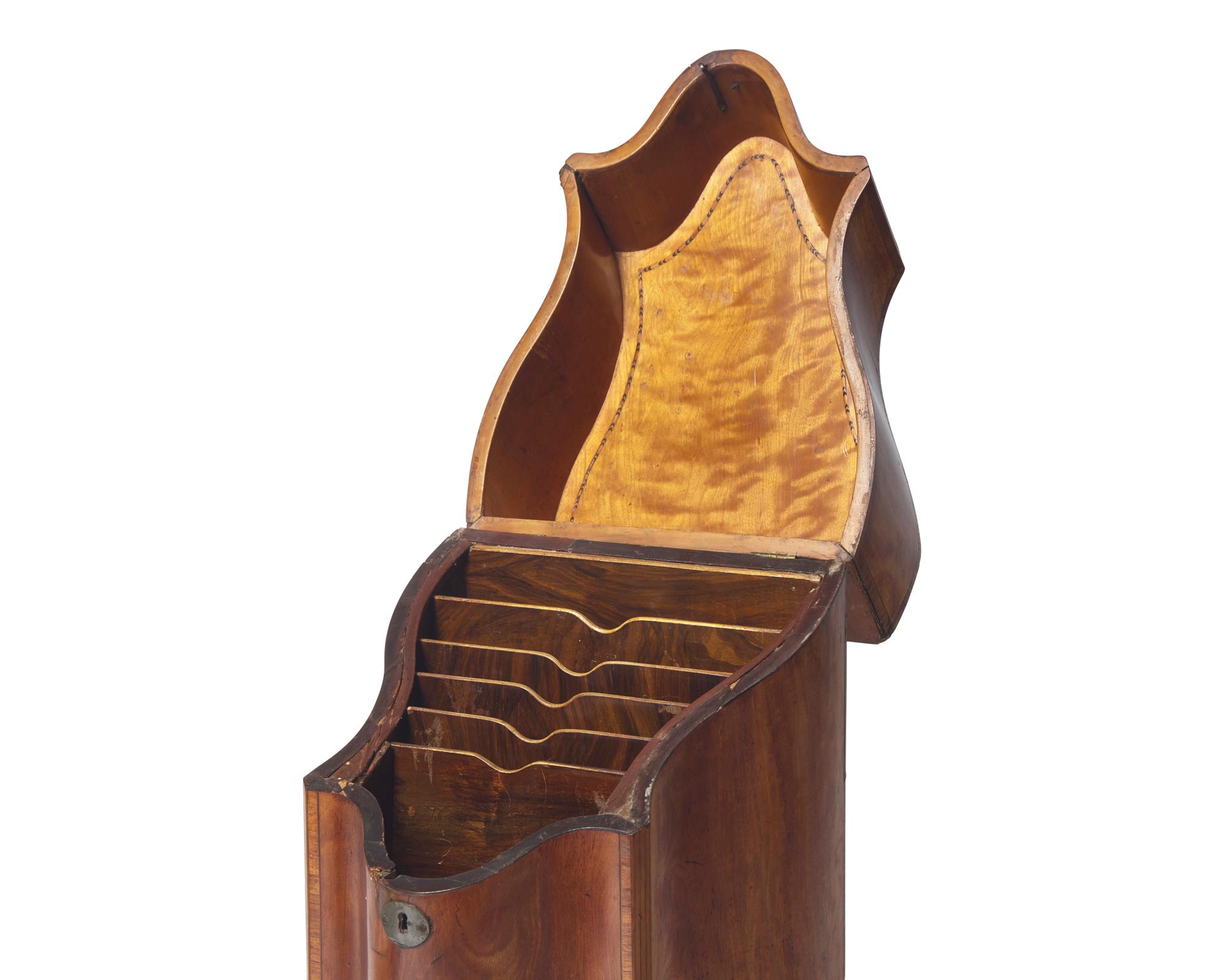 A Federal Serpentine Front Inlaid Mahogany Knife Box And Inlaid Tea Caddy