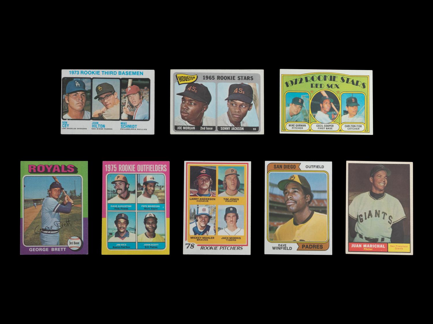 A Group of Eight 1960s-70s Topps Hall of Fame Rookie Baseball Cards (Including Juan Marichal and Mike Schmidt)