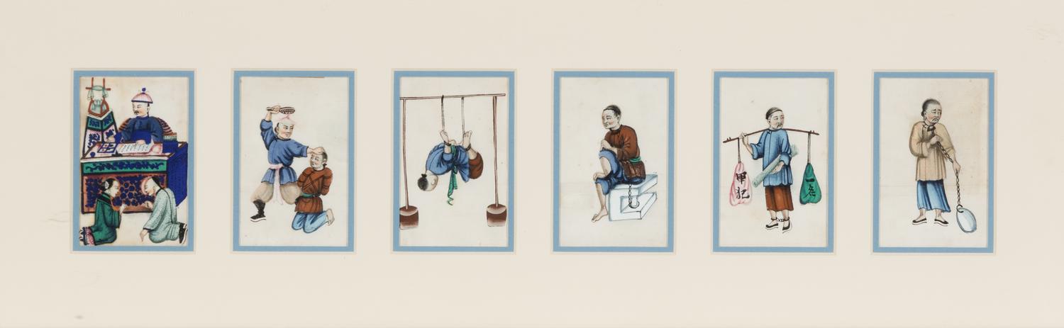 A Set of Six Chinese Paintings Depicting Punishments